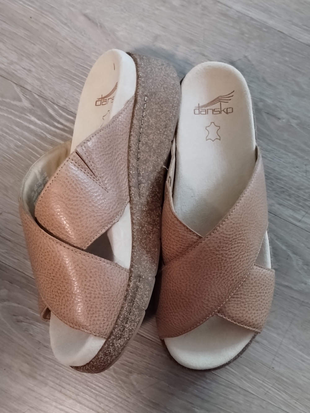 Dansko Leather Cross-Band Slide Mules in Light Brown